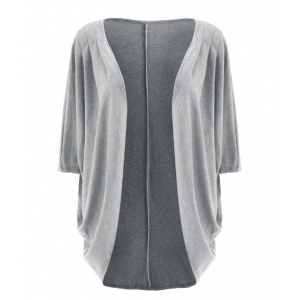 Casual Pure Color 3/4 Sleeve Loose Collarless Cardigan For Women - Gray